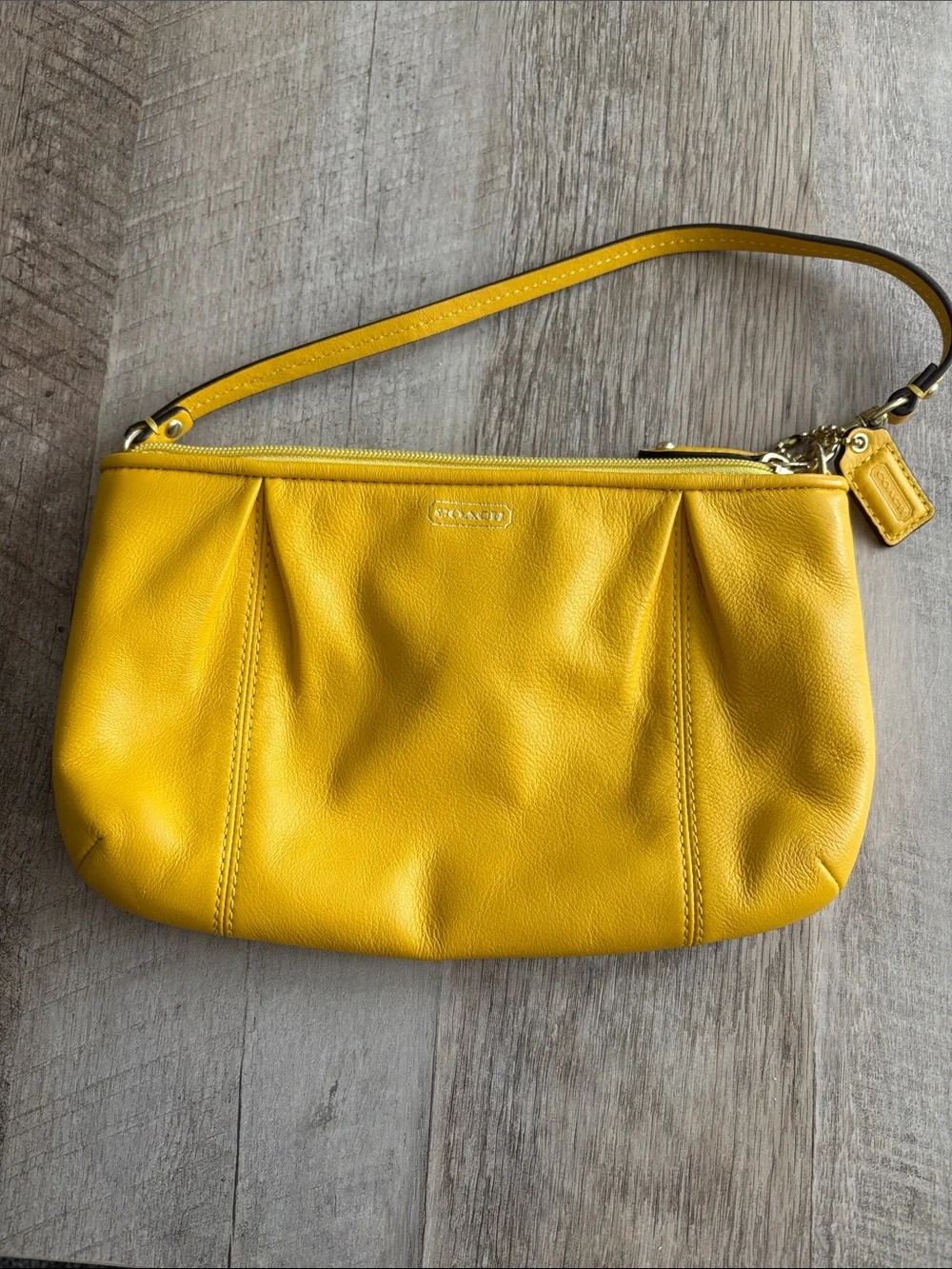 Coach Mustard Yellow Leather Wristlet Clutch